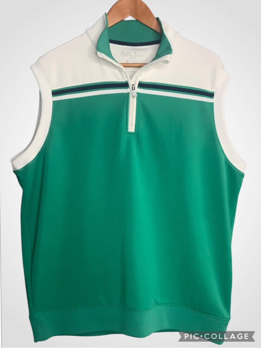 Bobby Jones Green and White Sleeveless X-H20 Quarter-Zip Golf Vest L